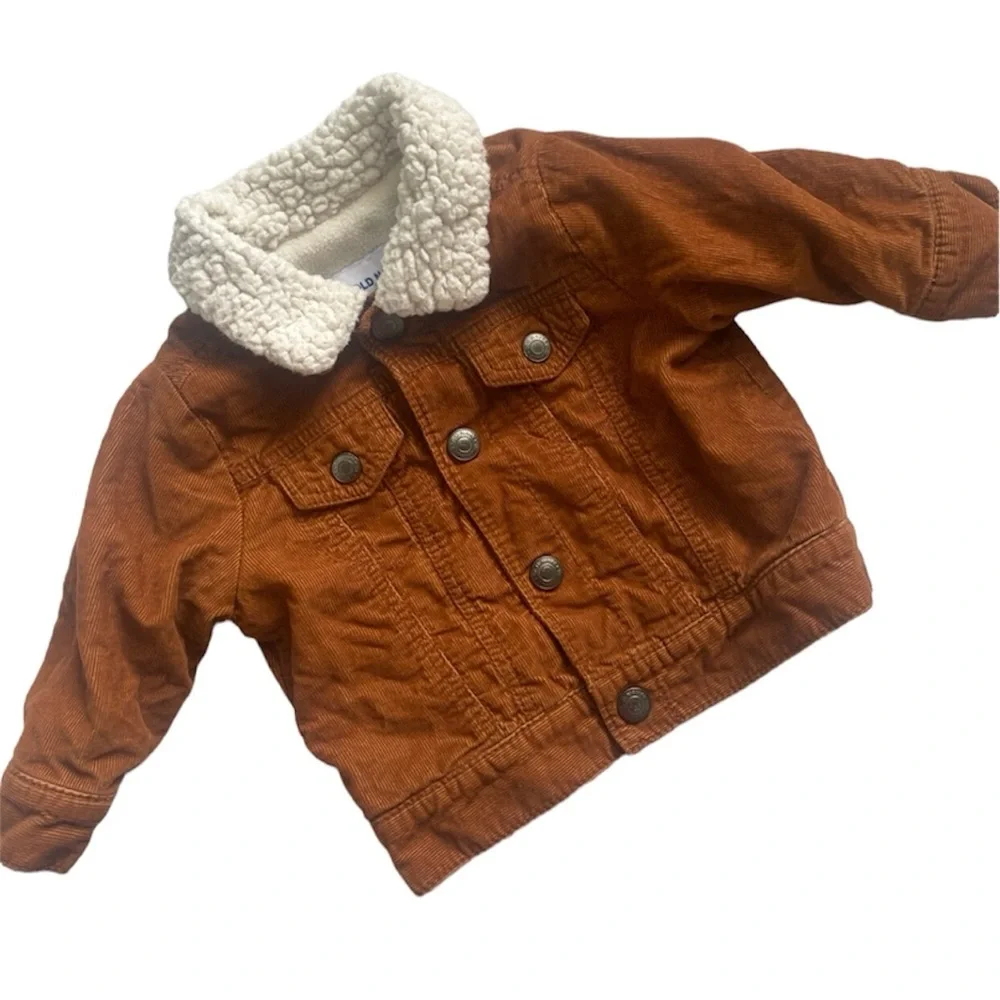 Old Navy Brown Corduroy Shacket Brown Sherpa Jacket Button Down Shirt 3-6 m